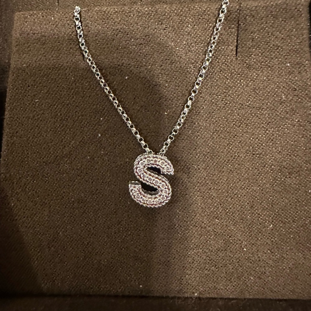 Roberto Coin White Gold Diamond Initial S Necklace